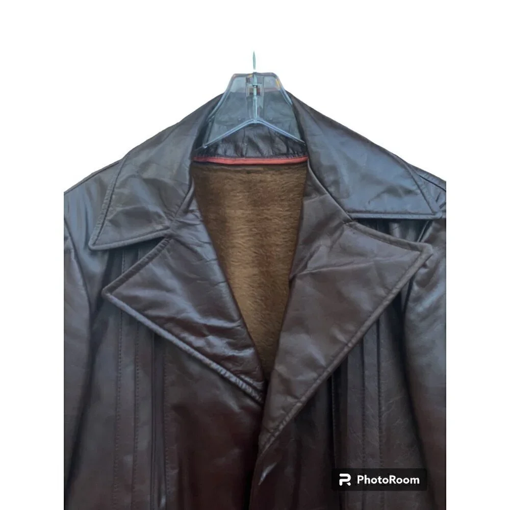Vintage Leather Jacket L Removable Lining Faux Fur Disco Hippie Hipster 70s